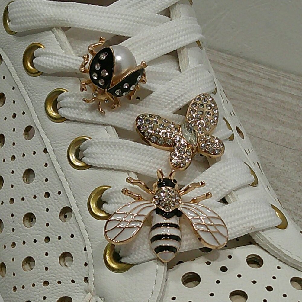 DV by Dolce Vita Jeweled Bee White Eyelet Lace up Sneakers Tennis Shoes - Picture 10 of 14
